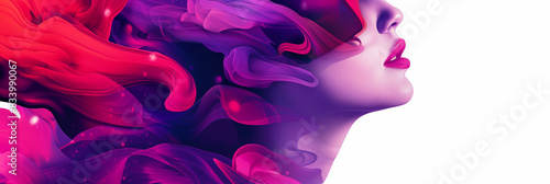 Womans profile with abstract purple and red shapes. Abstract face for presentation of cosmetic procedures