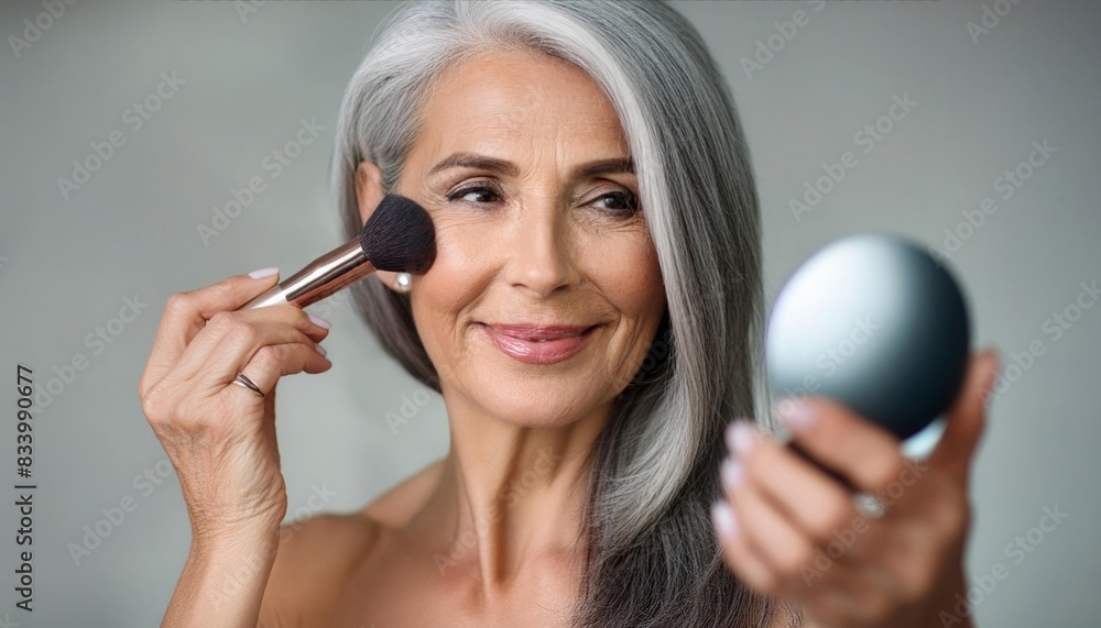 Fototapeta premium Elder woman applying powder