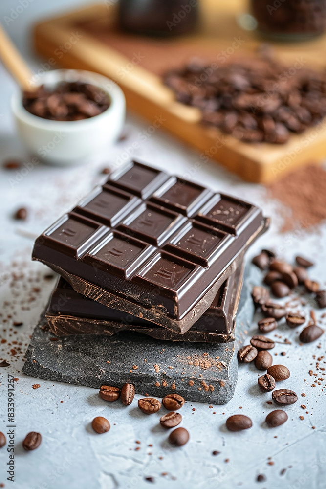 delicious chocolate on a board with simple and attractive background generated by AI delicious chocolate on a board with simple and attractive background generated by AI