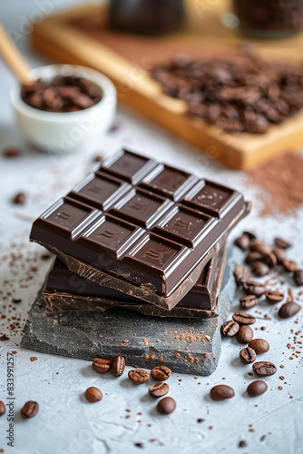 delicious chocolate on a board with simple and attractive background generated by AI