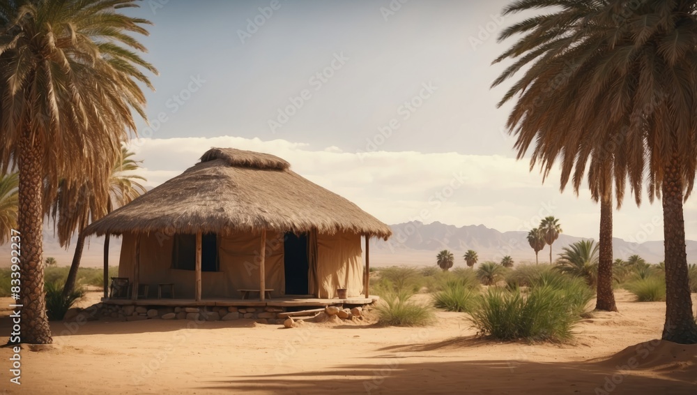Parable of the Prodigal Son Desert landscape with a hut and palm trees. Parable of the Prodigal Son Desert landscape with a hut and palm trees.