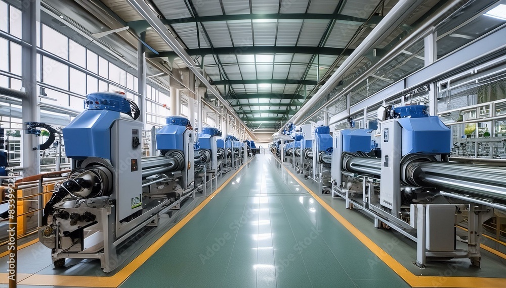 Fototapeta premium Machinery and production lines within a modern manufacturing facility