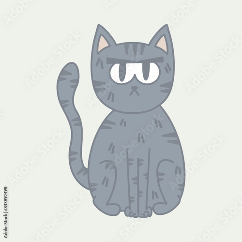 gray disgruntled tabby cat in flat style