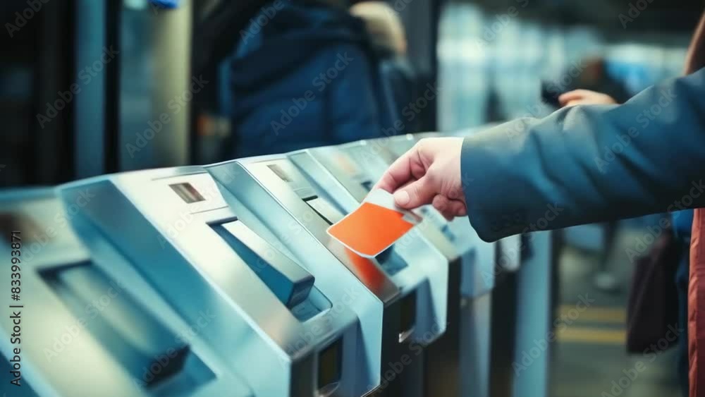 A person, possibly of indeterminate age and gender, uses a card at a busy subway turnstile. The scene captures the rush hour in an urban city. It's a typical hustle-and-bustle environment A person, possibly of indeterminate age and gender, uses a card at a busy subway turnstile. The scene captures the rush hour in an urban city. It's a typical hustle-and-bustle environment