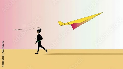 Paper plane casting its shadow - greatness concept and hidden potential. concept. Animations