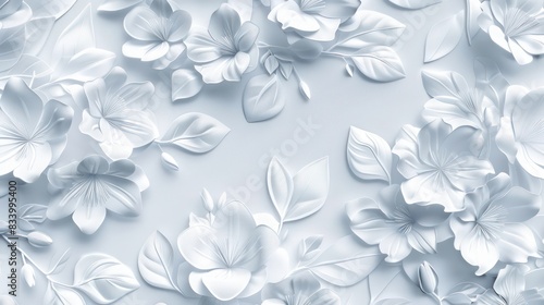 3D floral wallpaper design, repeat pattern, white color only photo