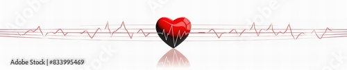 red heart icon with ecg graph showing heartbeat, concept of cardiology and pulse monitor