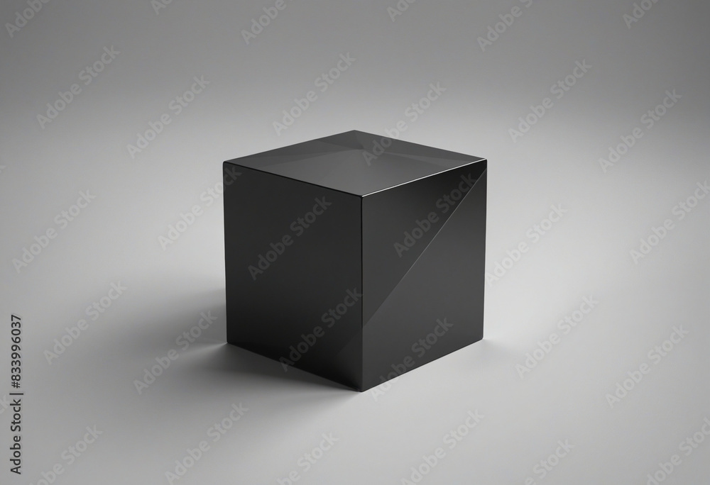 Fototapeta premium Minimalist 3D Rendering of a Black Cube in Geometric Graphic Design
