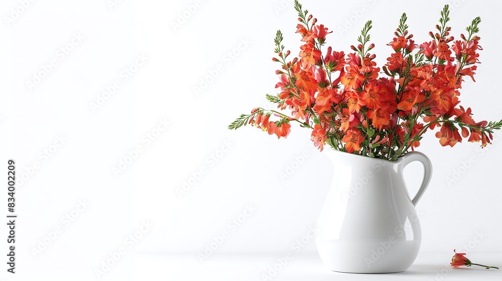 Bright orange wildflowers in a white ceramic jug against a clean white background. Perfect for bold floral arrangements, minimalist designs, and nature-inspired visuals with ample copyspace.
Bright orange wildflowers in a white ceramic jug against a clean white background. Perfect for bold floral arrangements, minimalist designs, and nature-inspired visuals with ample copyspace.