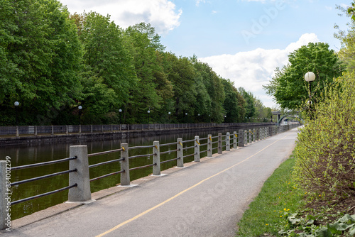 Bicycle lane along Rideau Canal in Ottawa  Canada.