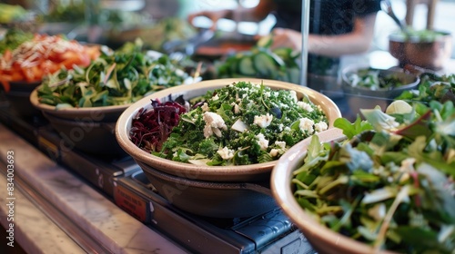 Bowls of leafy greens and mixed greens at the Italian eatery photo