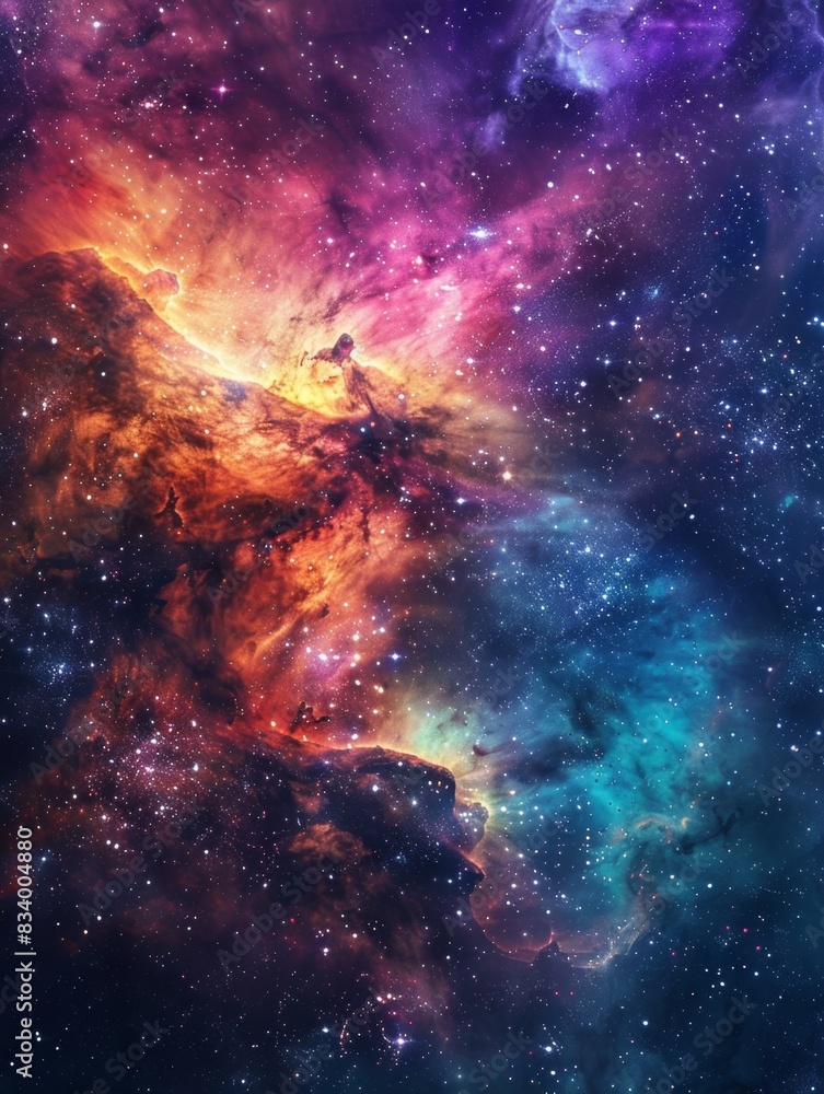 A vibrant cosmic scene featuring a nebula with bright orange, purple, and blue hues against a star-filled background. The colors blend seamlessly, interstellar clouds and light. A vibrant cosmic scene featuring a nebula with bright orange, purple, and blue hues against a star-filled background. The colors blend seamlessly, interstellar clouds and light.