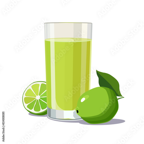 Full glass of green freshly squeezed lime juice. Isolated vector summer drink for flat design