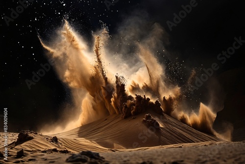 Conflagration and a torrent of glittering sand and dust
