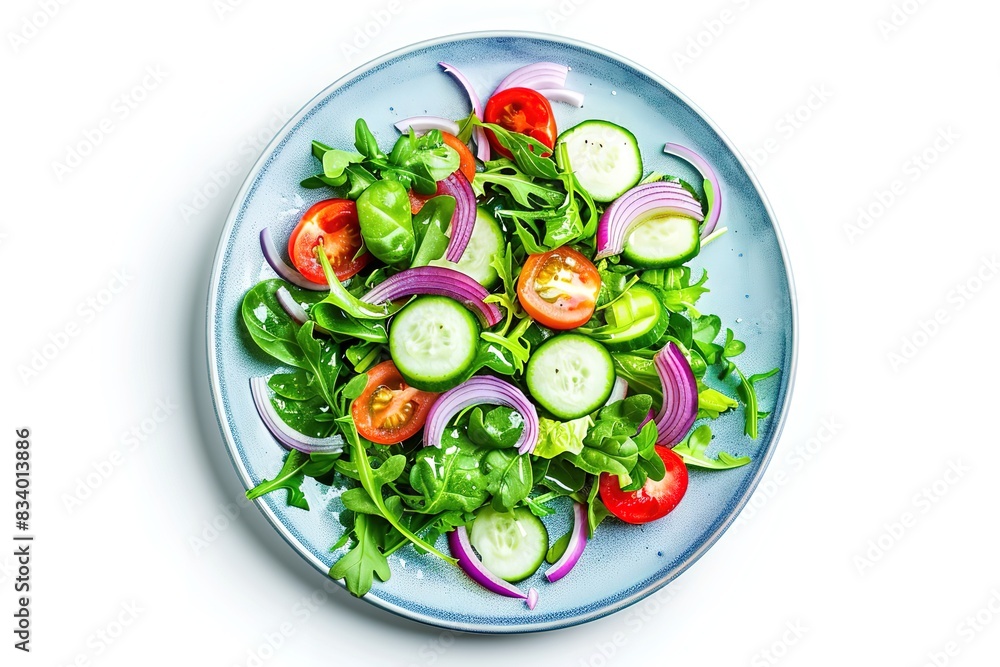 blue plate with green mixed vegetables and red onion slices blue plate with green mixed vegetables and red onion slices