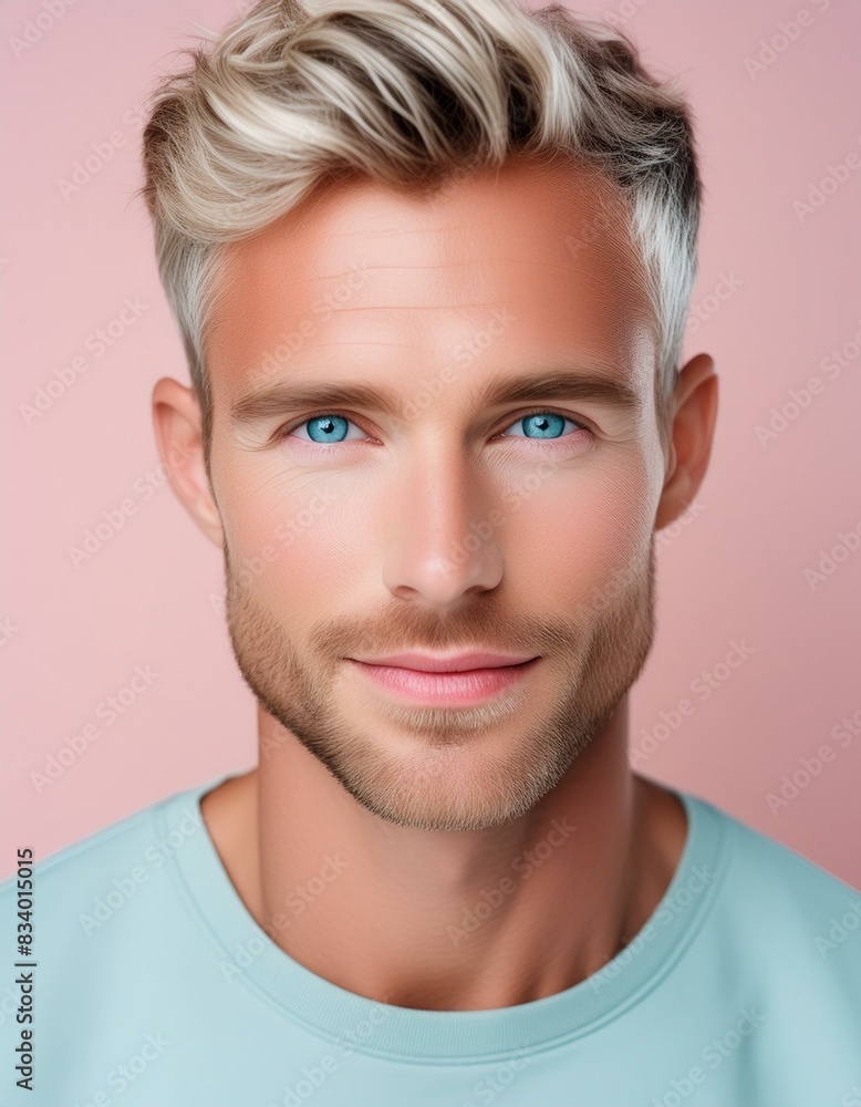 White blonde man with vibrant clear skin & blue eyes for a beauty campaign, face care, facial treatment, cosmetology, beauty and spa; portrait; high quality studio shot White blonde man with vibrant clear skin & blue eyes for a beauty campaign, face care, facial treatment, cosmetology, beauty and spa; portrait; high quality studio shot