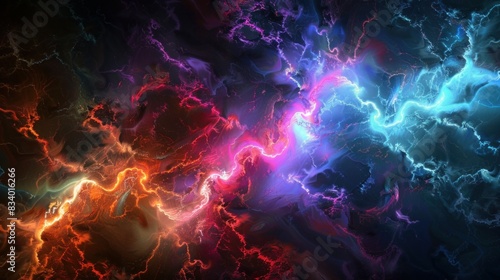 Colorful lightning fractal on a black background. 
