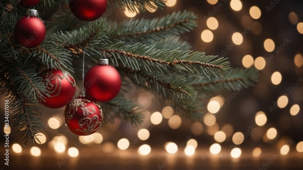 Christmas balls on a Christmas tree with bokeh background Christmas balls on a Christmas tree with bokeh background