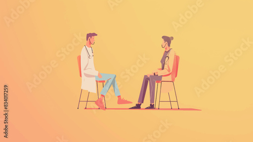 Therapist and patient talking together, she is helping him to cope with a stressful situation