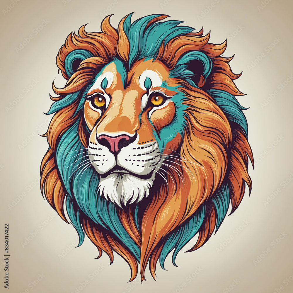 Colorful cartoon animal logo featuring a fierce lion head in vector illustration Colorful cartoon animal logo featuring a fierce lion head in vector illustration