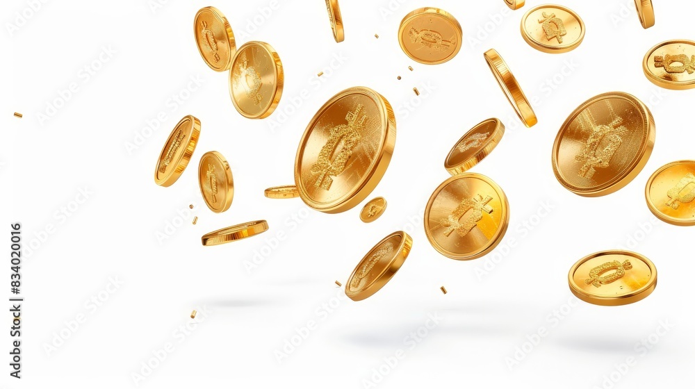 Flying gold coins, 3D realistic currency.
Flying gold coins, 3D realistic currency.