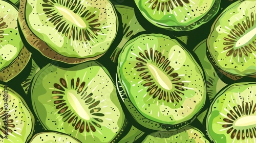 Seamless pattern of green kiwi fruits.
 photo