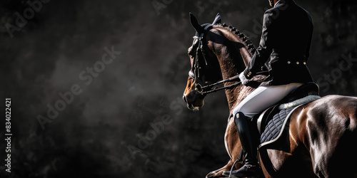 elegant dressage horse and rider in black attire © Александр Марченко