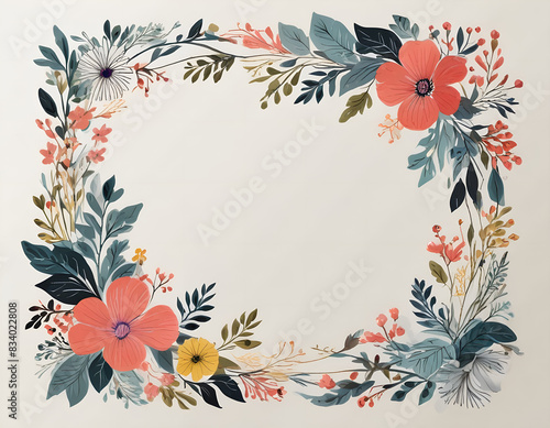 Illustration with flowers in the form of an oval frame on a white background