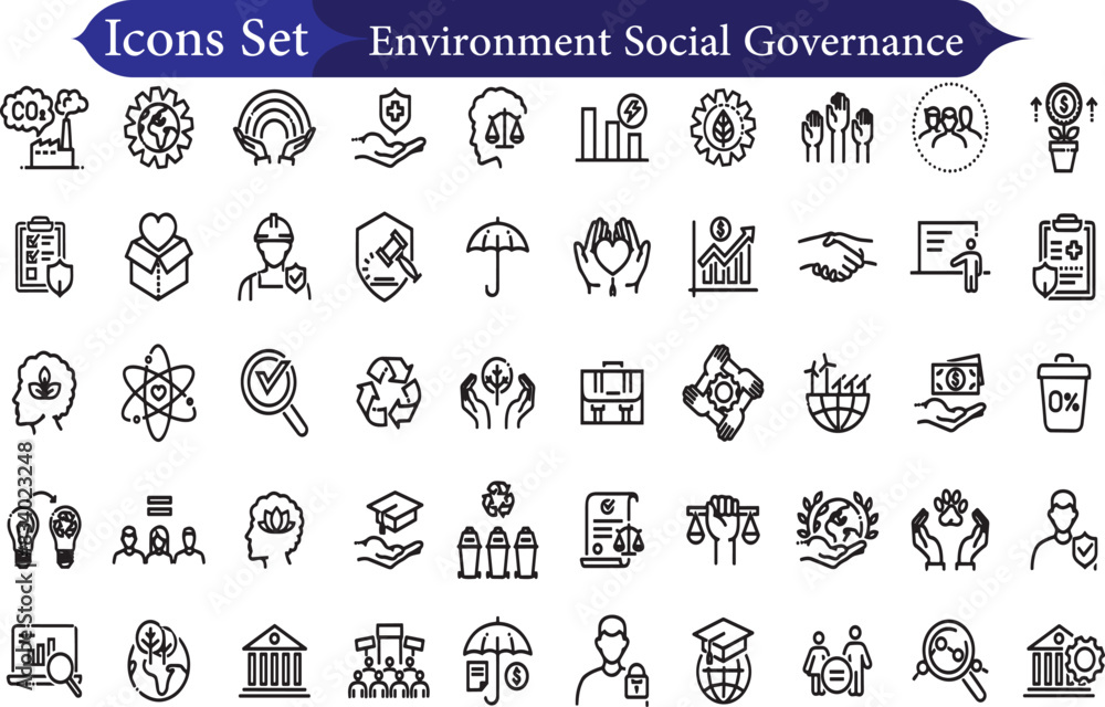ESG Environmental Social Governance concept editable stroke outline ...
