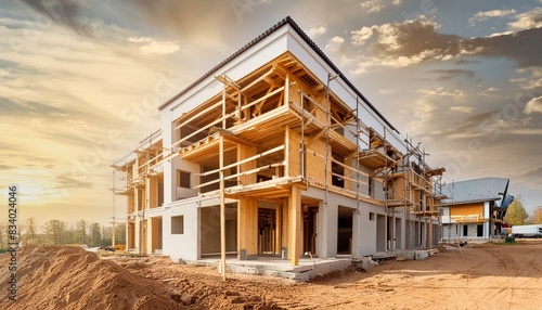 A new building under constriction with copy space