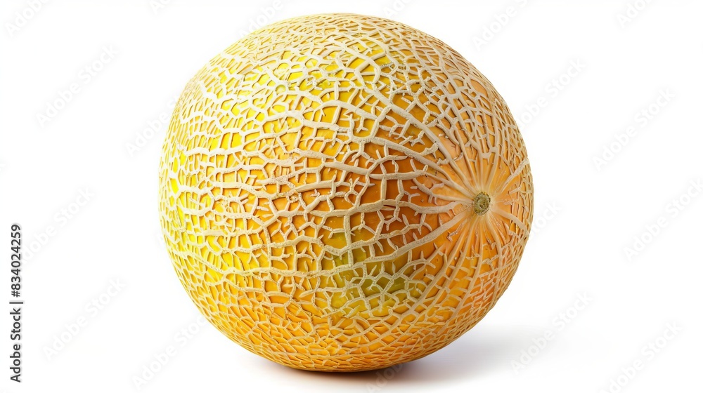 A fresh yellow cantaloupe melon with vibrant, juicy flesh is isolated against a clean white background.
A fresh yellow cantaloupe melon with vibrant, juicy flesh is isolated against a clean white background.
