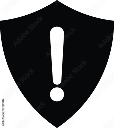 Shield warning icon isolated on white background . Shield with exclamation mark . Security alert icon vector