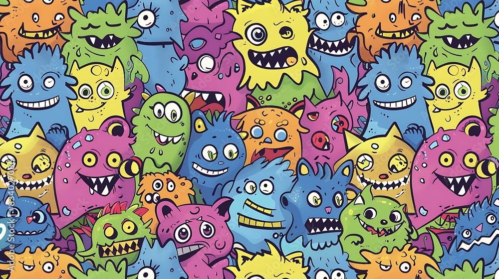 Colorful abstract cute monsters doodles pattern Colorful abstract cute monsters doodles pattern