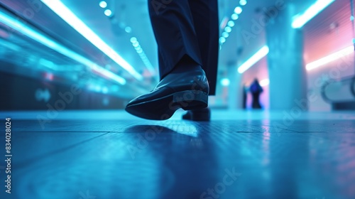 Business Person Walking Through Building Hallway