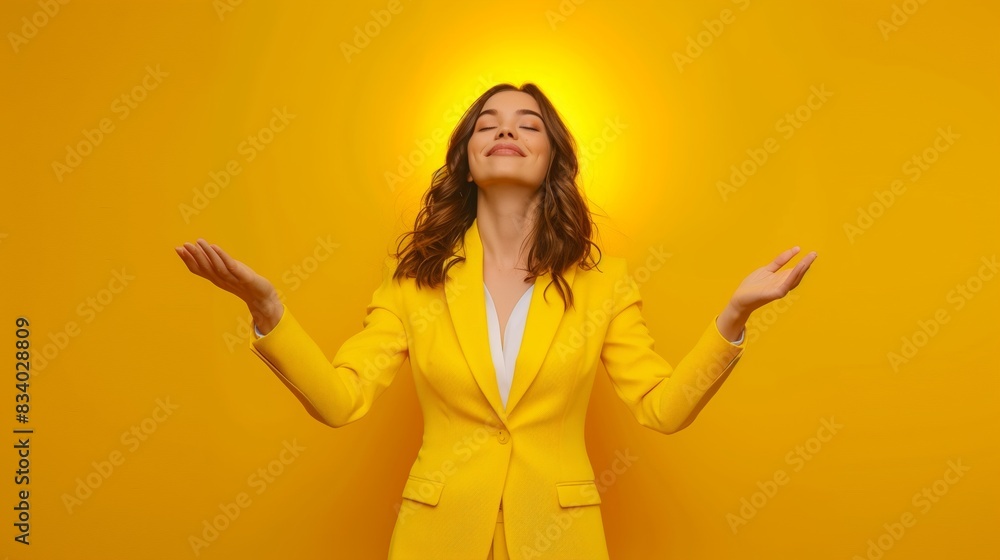 Woman in Yellow Suit on Yellow Background Woman in Yellow Suit on Yellow Background