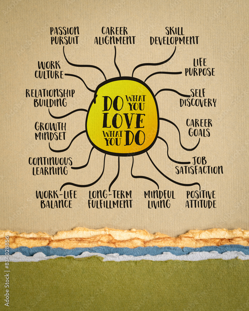 do what you love, love what you do motivational quote and mind map