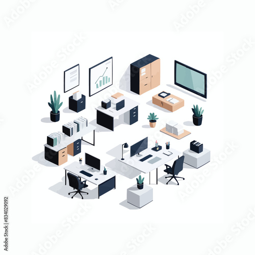 Minimal office business flat illustrations concept white background