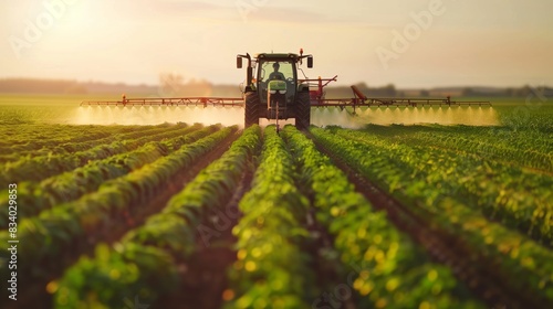 Tractor Spraying Pesticide on Field