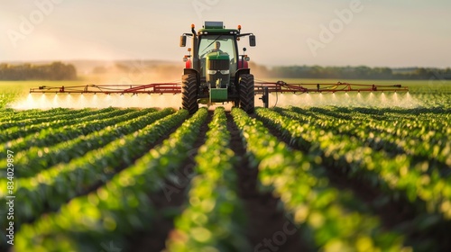 Tractor Spraying Crops in Field