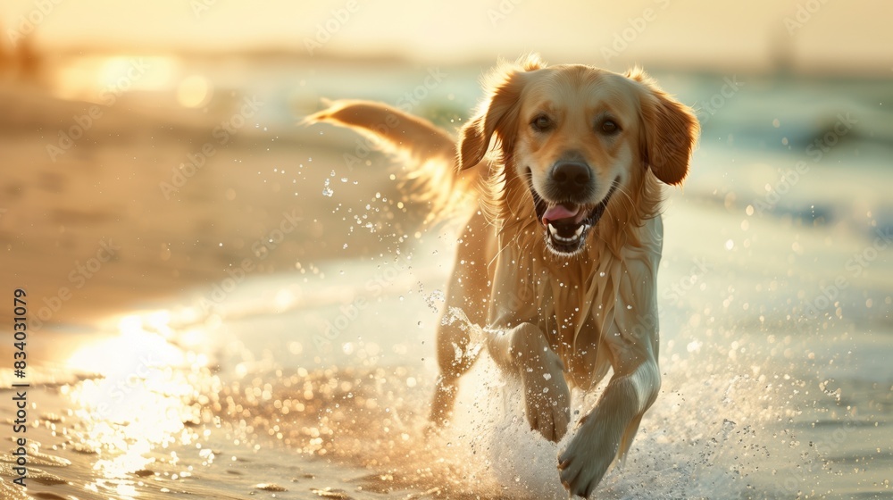 Golden Retriever Dog Running in Water