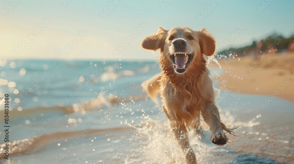 Golden Retriever Dog Running on Beach Golden Retriever Dog Running on Beach