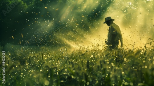 Man Weedeating Field