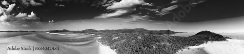 Whitehaven Beach aerial view. Panorama from a drone viewpoint. Whitsunday Islands, Australia