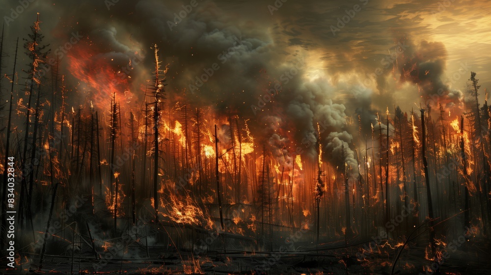 Fototapeta premium Forest Engulfed in Fire and Smoke