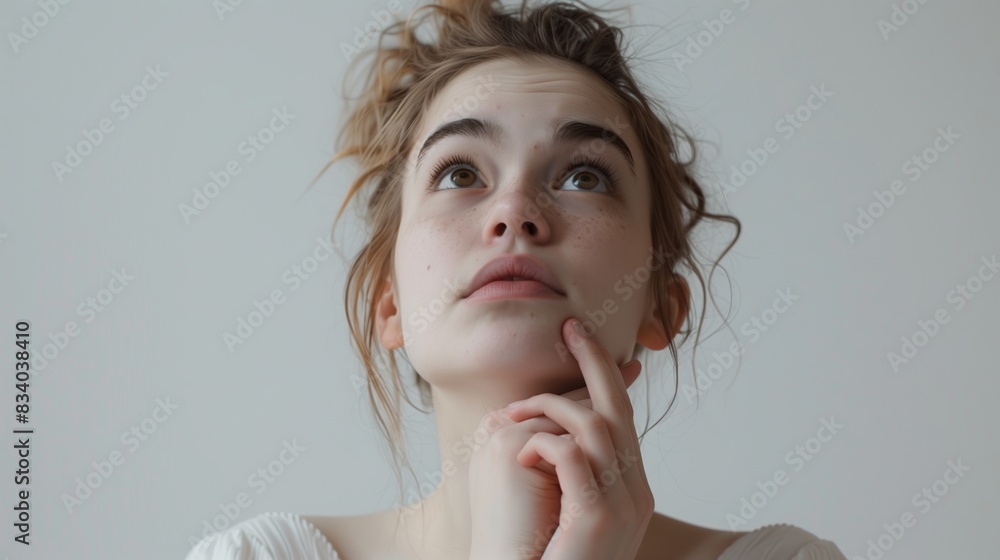 Woman in White Shirt Looking Up
