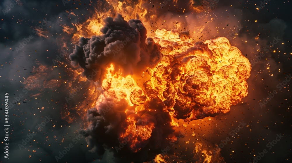 Massive Fireball Explosion with Black Smoke in the Sky Massive Fireball Explosion with Black Smoke in the Sky