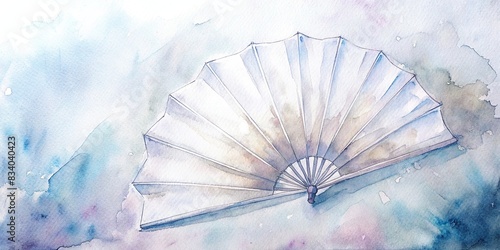Mockup of a white folding hand fan set apart against a white background watercolor , mockup, white, folding hand fan, set apart, background, watercolor, white background, isolated, accessory photo
