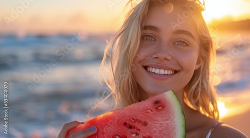 Woman Holding Slice of Watermelon