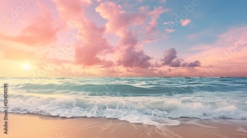 Scenic Beach Sunset with Vibrant Clouds and Gentle Waves