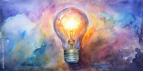 Glowing light bulb isolated on background watercolor , light bulb, glowing, isolated,background, watercolor, electricity, energy, innovation, idea, creative, concept, technology, bright,design